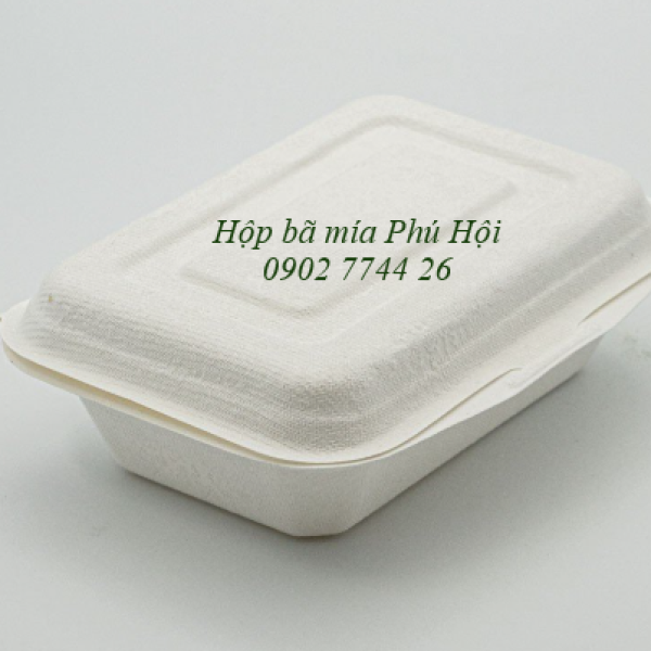 Hộp bã mía 1 ngăn nắp liền 600ml 